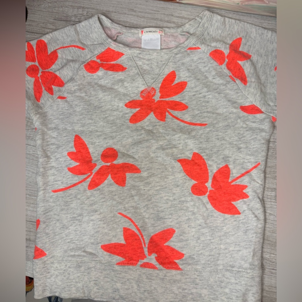 J. Crew Gray Tee with Orange Floral Pattern